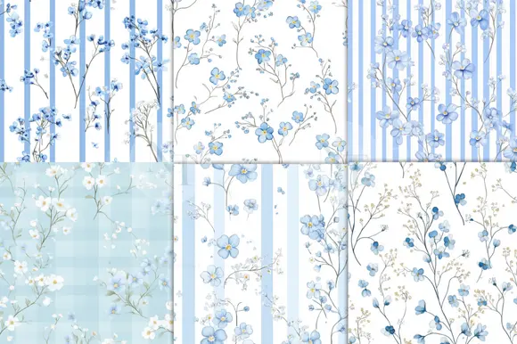 Blue Floral Wildflower Digital Paper