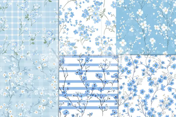 Blue Floral Wildflower Digital Paper