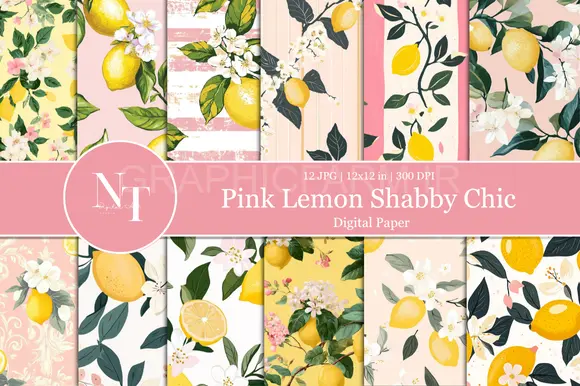 Pink Lemon Shabby Chic Digital Paper