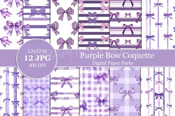 Purple Bow Coqutte Digital Paper