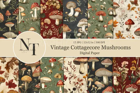 Vintage Mushroom Digital Paper